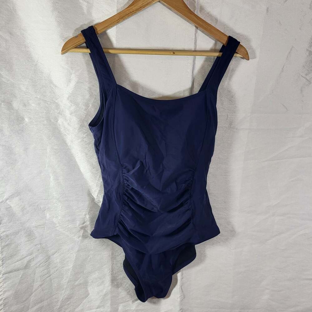Mycoco Women's Navy Blue Ruched Square-Neck One-Piece Swimsuit